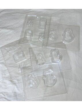 Vintage Chocolate Candy Molds Set of 5 Christmas Sleigh Snowman Gift Box 1980s